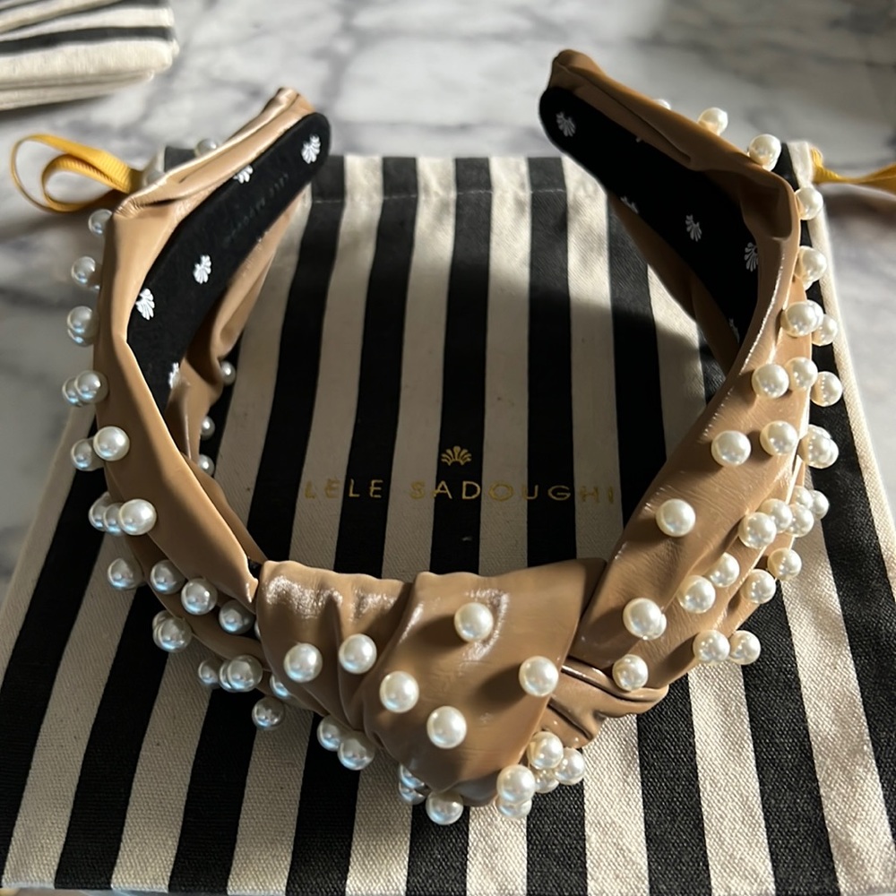 Lele Sadoughi Gingerbread Faux Leather Pearl Headband